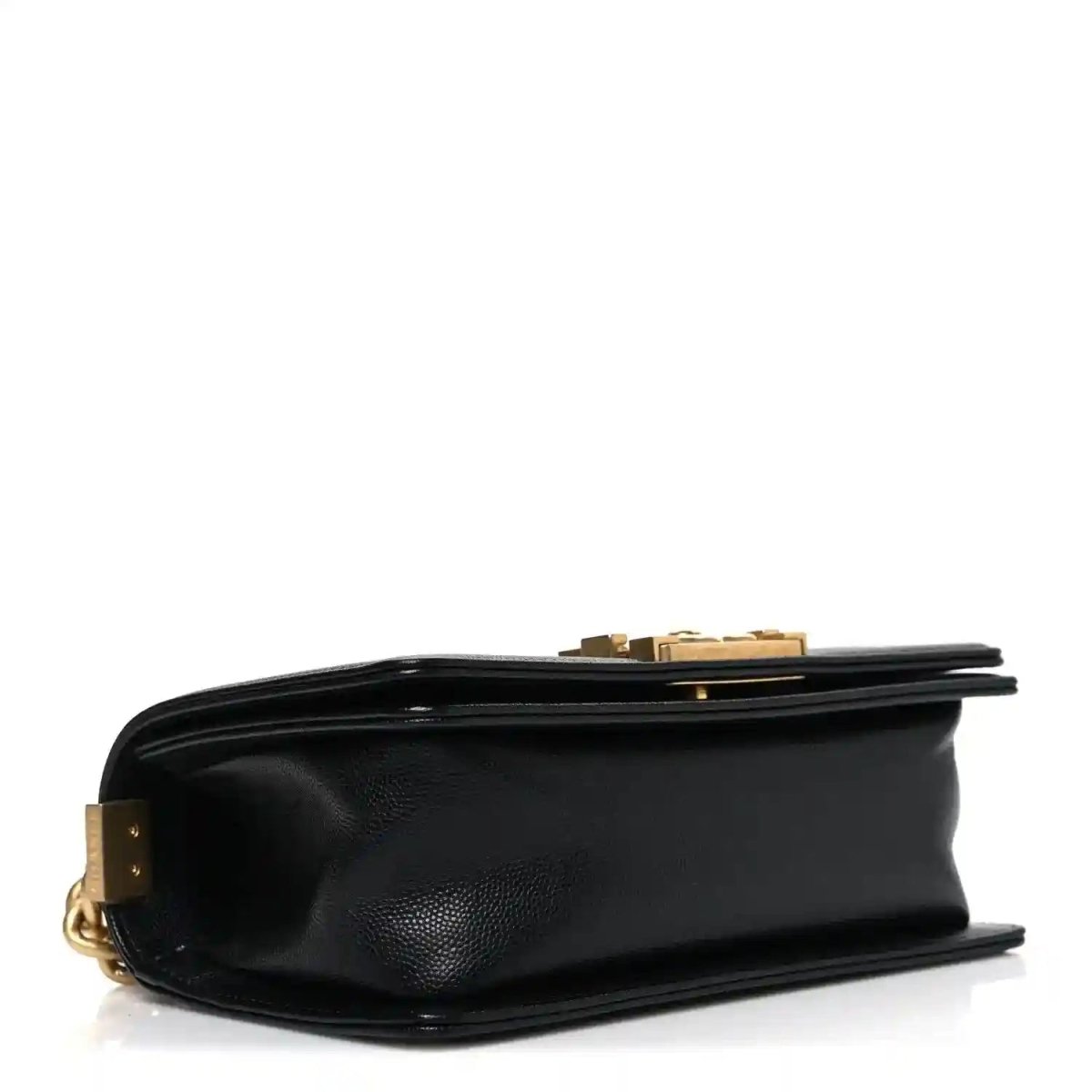 Black quilted leather flap bag with gold-tone hardware and top turn-lock clasp