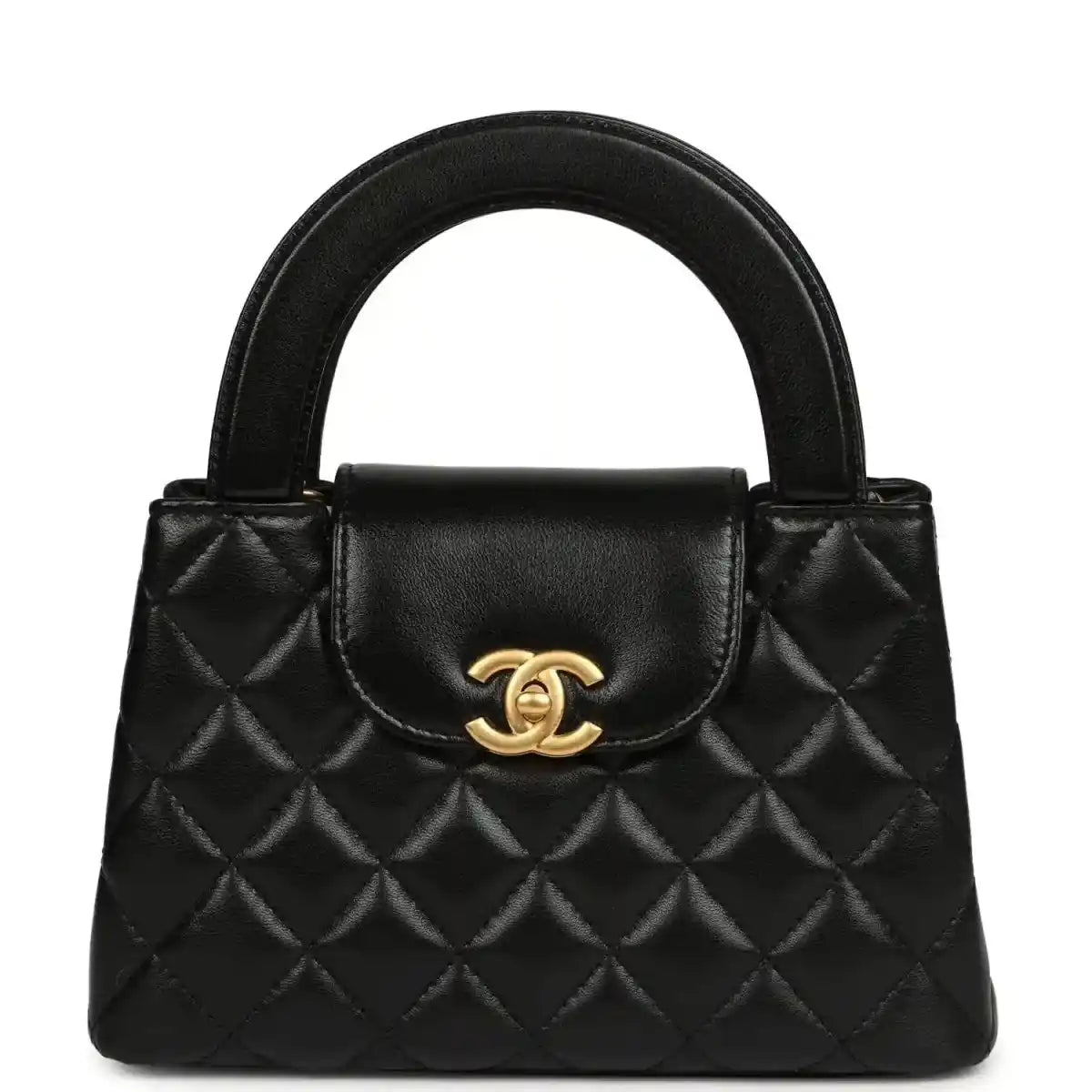 Chanel Kelly shopper bag in black quilted leather with gold CC clasp and top handles