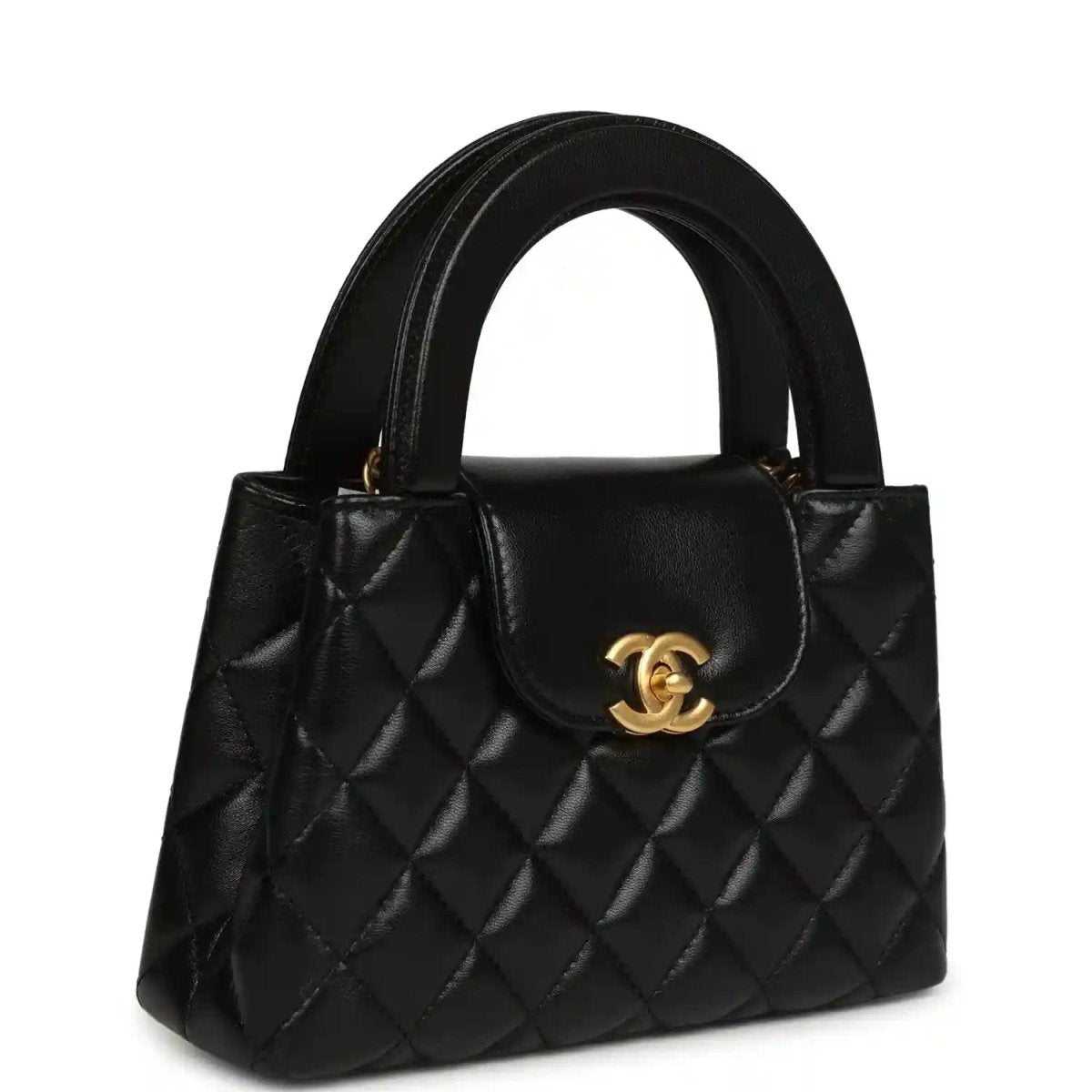 Chanel Kelly shopper bag in black quilted leather with front flap and gold CC clasp