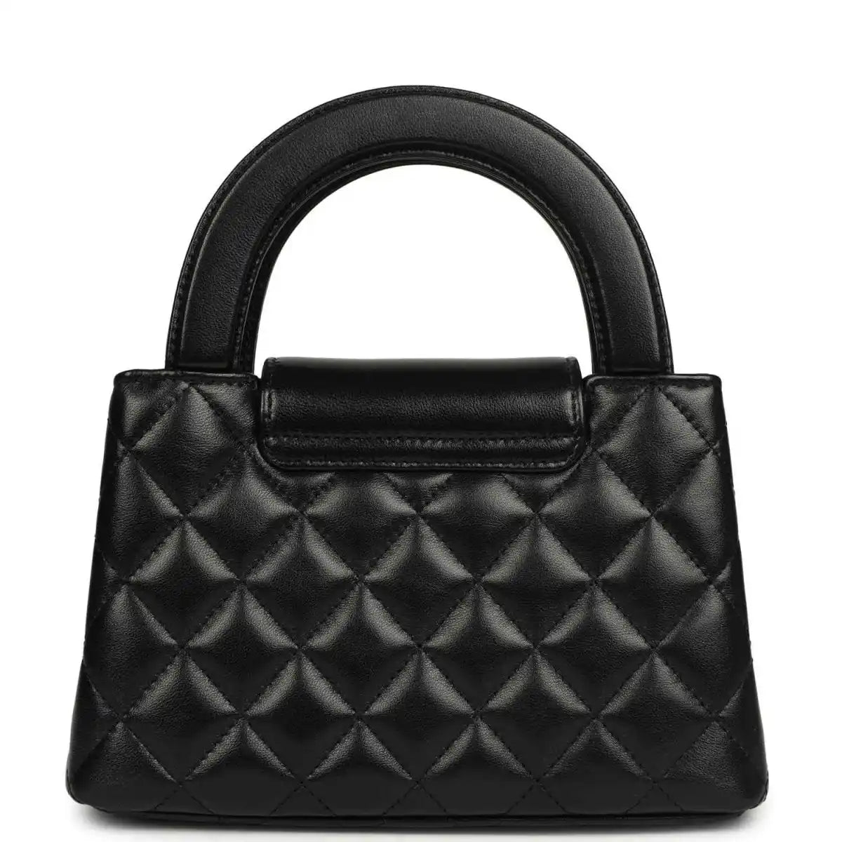 Chanel Kelly shopper bag in black quilted leather with structured top handles and front flap