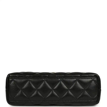 Chanel Kelly shopper bag back panel in black quilted leather with stitched leather edge