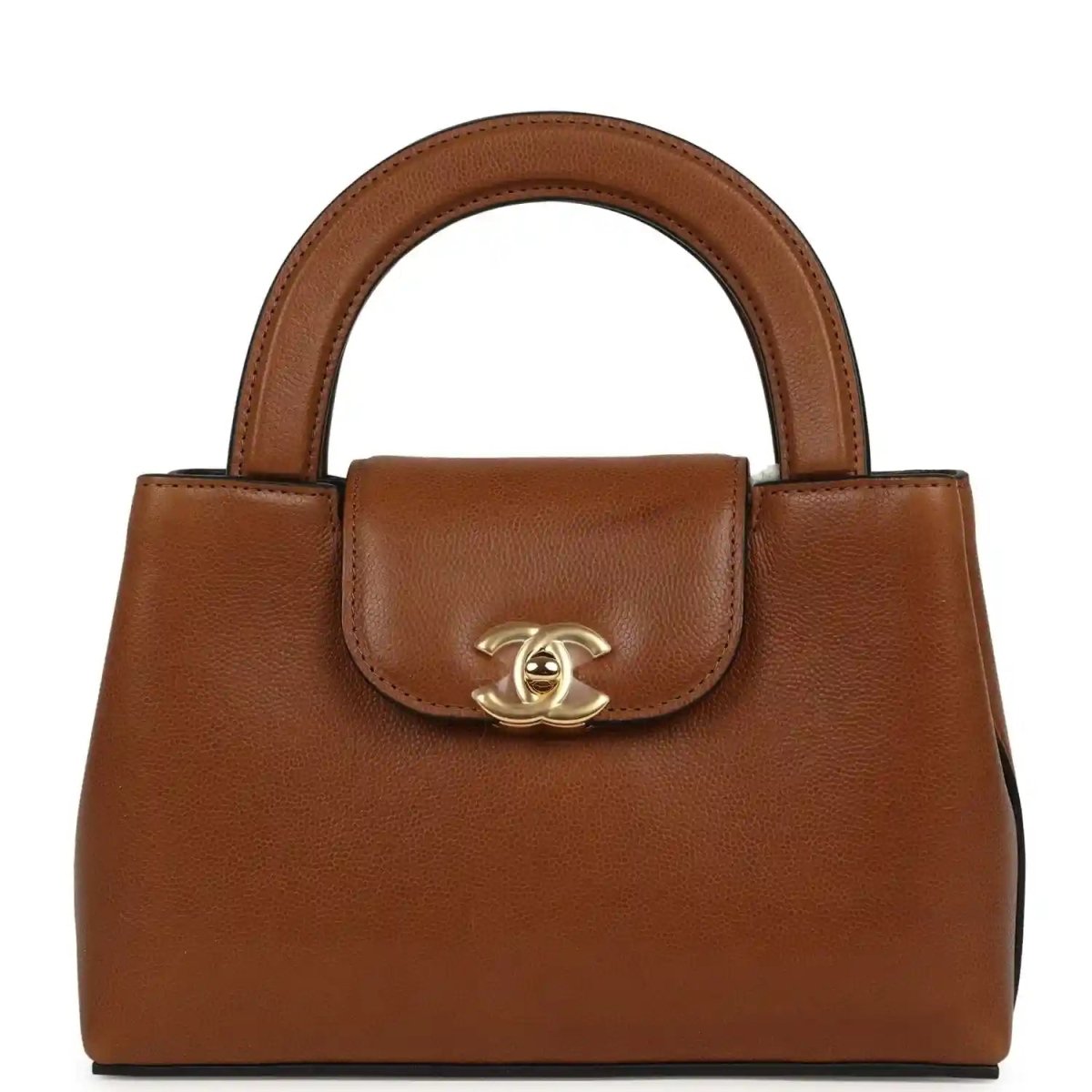 Chanel Small Kelly shopper bag in camel caviar leather with top handle and clasp
