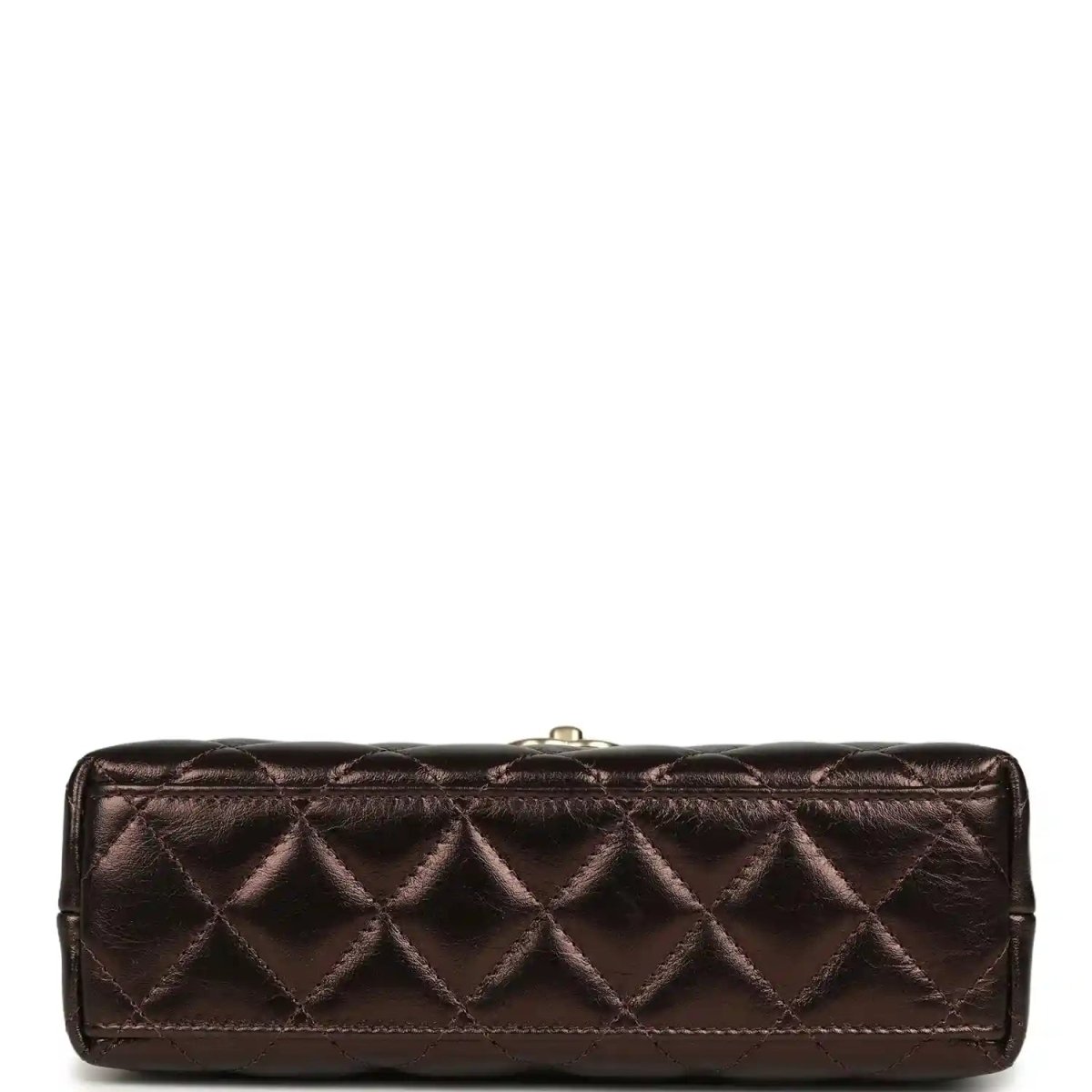 Quilted small shopper bag in dark bronze with rear panel and top snap closure