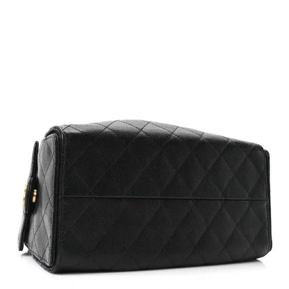 Chanel quilted caviar leather handbag, black, rectangular flap front
