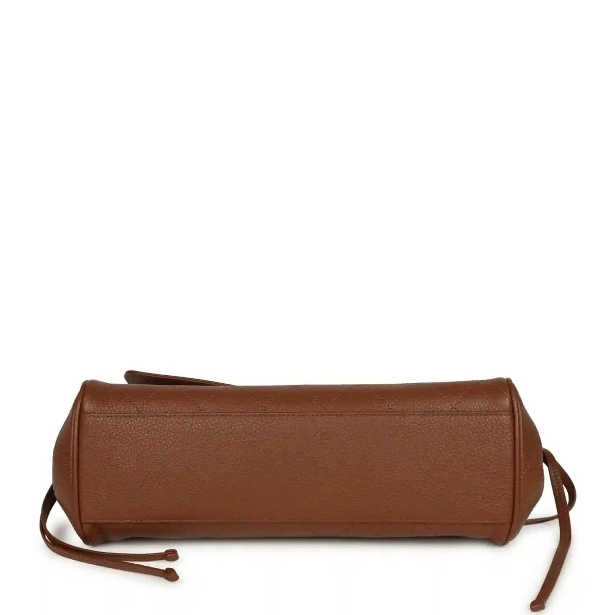 Chanel small brown tote bag with side drawstring ties and structured top panel
