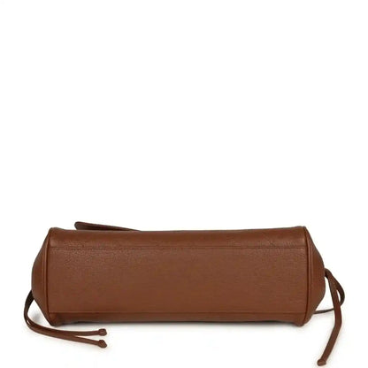 Chanel small brown tote bag with side drawstring ties and structured top panel