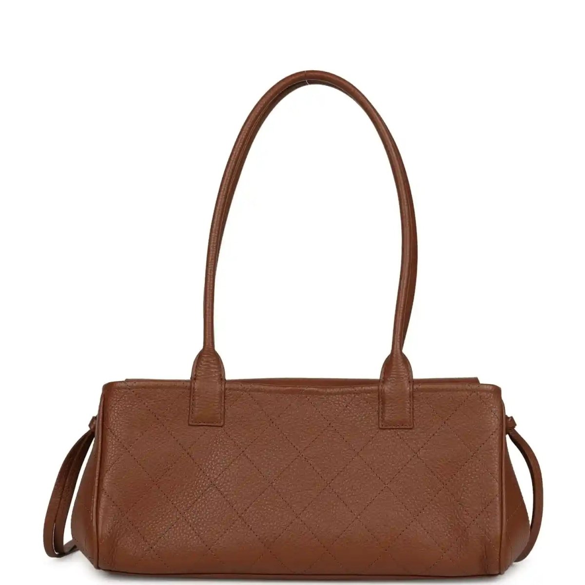 Chanel small brown caviar tote bag with dual handles, quilted diamond texture