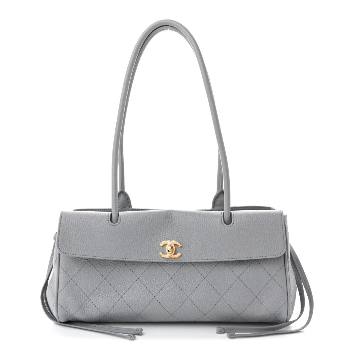 CHANEL small shopping bag, grey grained calfskin, quilted diamond pattern