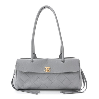 CHANEL small shopping bag, grey grained calfskin, quilted diamond pattern