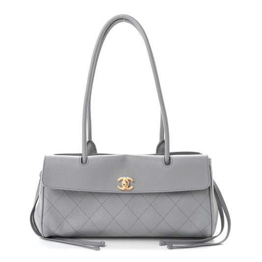CHANEL small shopping bag, grey grained calfskin, quilted diamond pattern