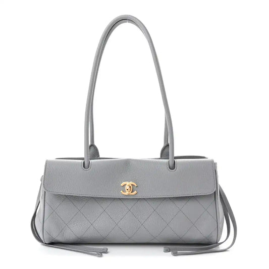 CHANEL small shopping bag, grey grained calfskin, quilted diamond pattern