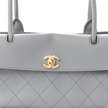CHANEL small shopping bag, grey leather with quilted diamonds and CC medallion