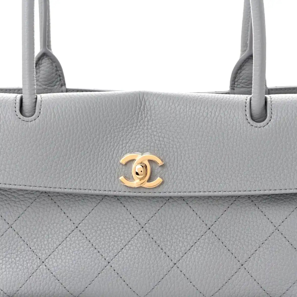 CHANEL small shopping bag, grey leather with quilted diamonds and CC medallion