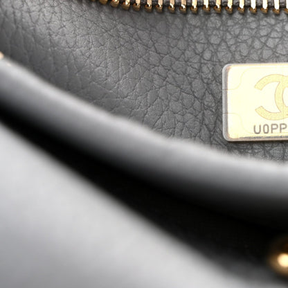 CHANEL small shopping bag interior label card with gold-toned chain and stitching