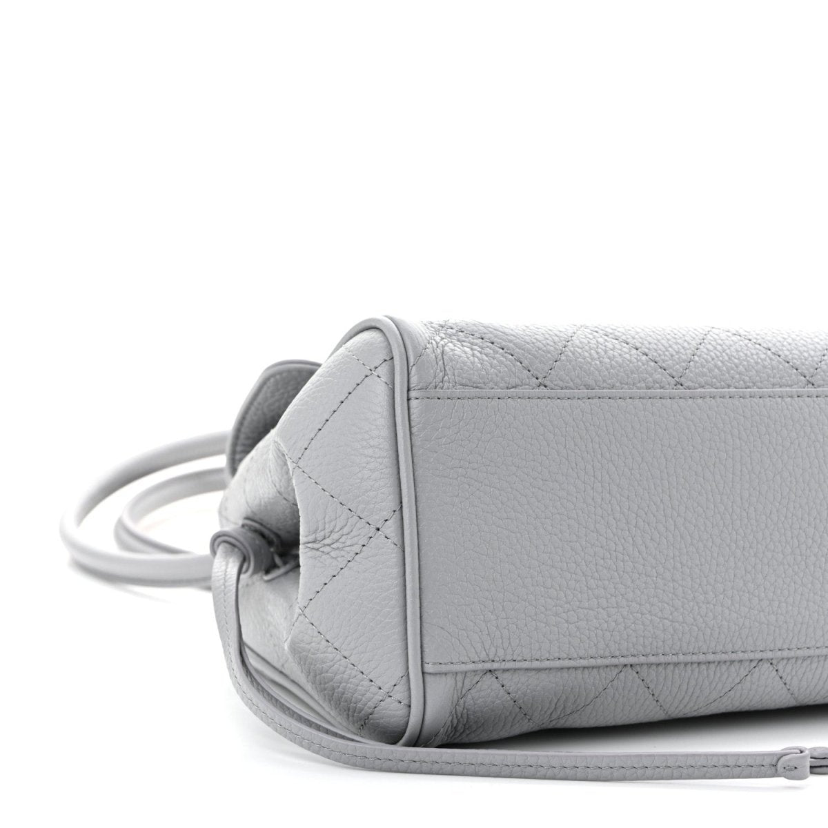 CHANEL small shopping bag, grey grained calfskin, side view with attached strap