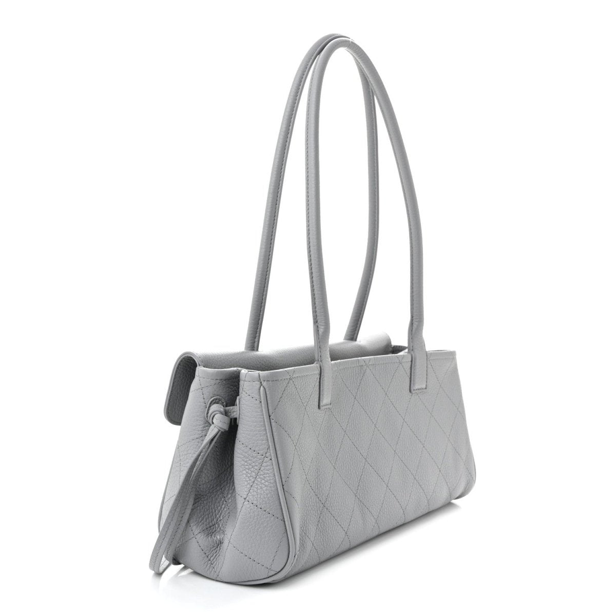 CHANEL small shopping bag, grey grained calfskin, angled view with top handles