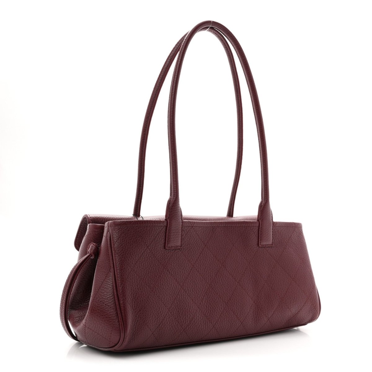 Chanel burgundy grained calfskin small shopping bag with dual top handles and flap
