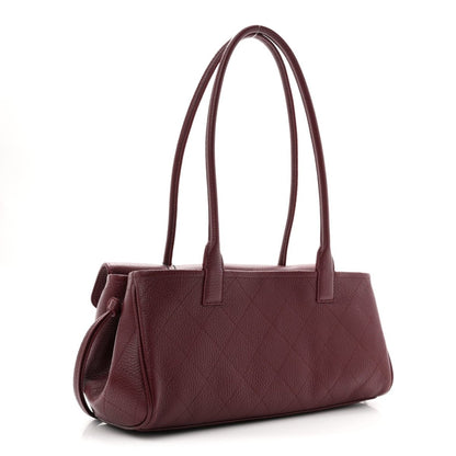 Chanel burgundy grained calfskin small shopping bag with dual top handles and flap