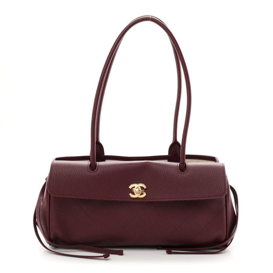 Chanel small shopping bag in burgundy grained calfskin with stitched handles and flap