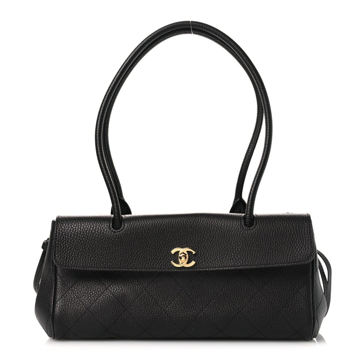 Chanel black small shopping bag with top handles and front CC logo