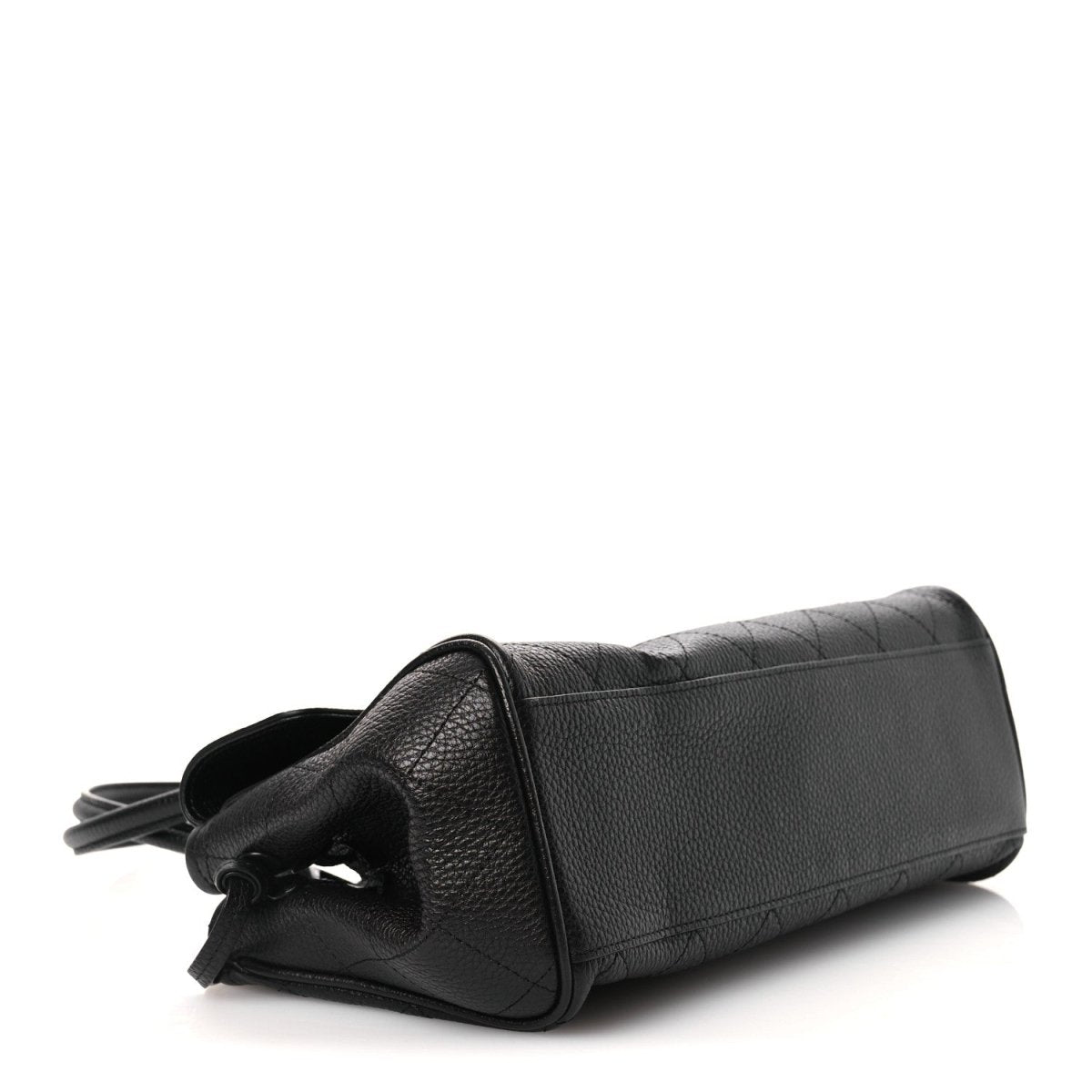 Chanel black small shopping bag with structured base and side pocket detail