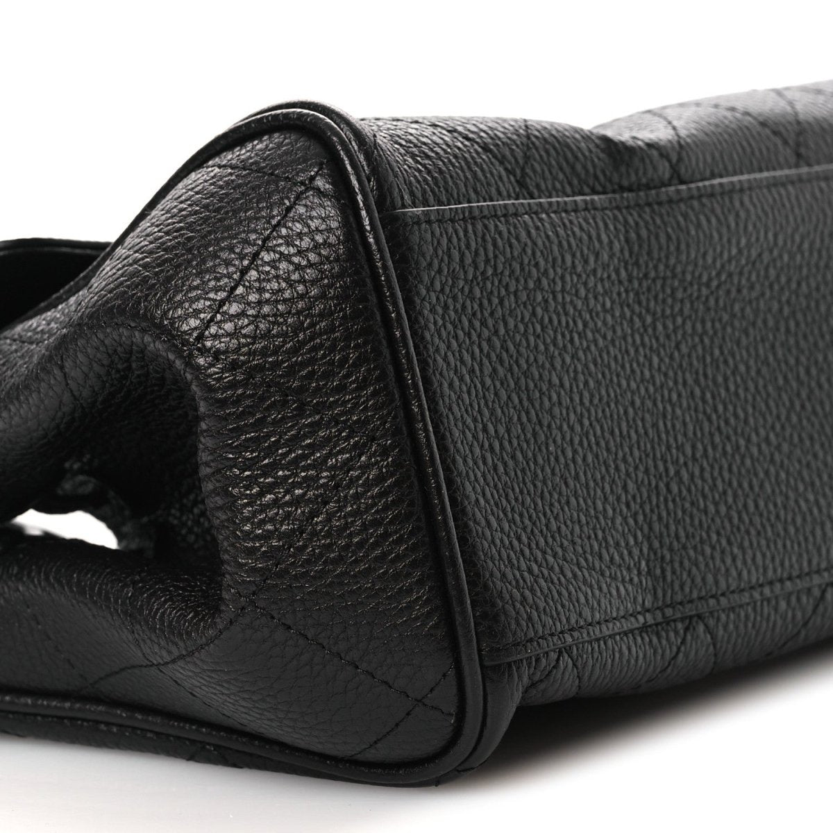 Chanel black grained leather small shopping bag corner with stitched trim