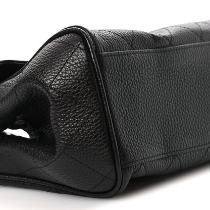 Chanel black grained leather small shopping bag corner with stitched trim