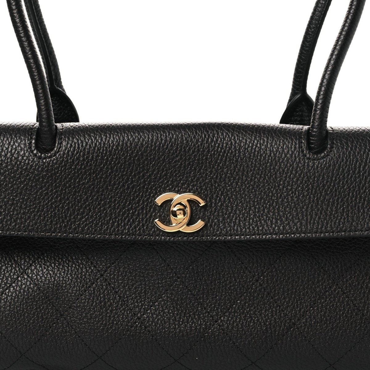 Chanel black small shopping bag front panel with gold CC logo and two handles