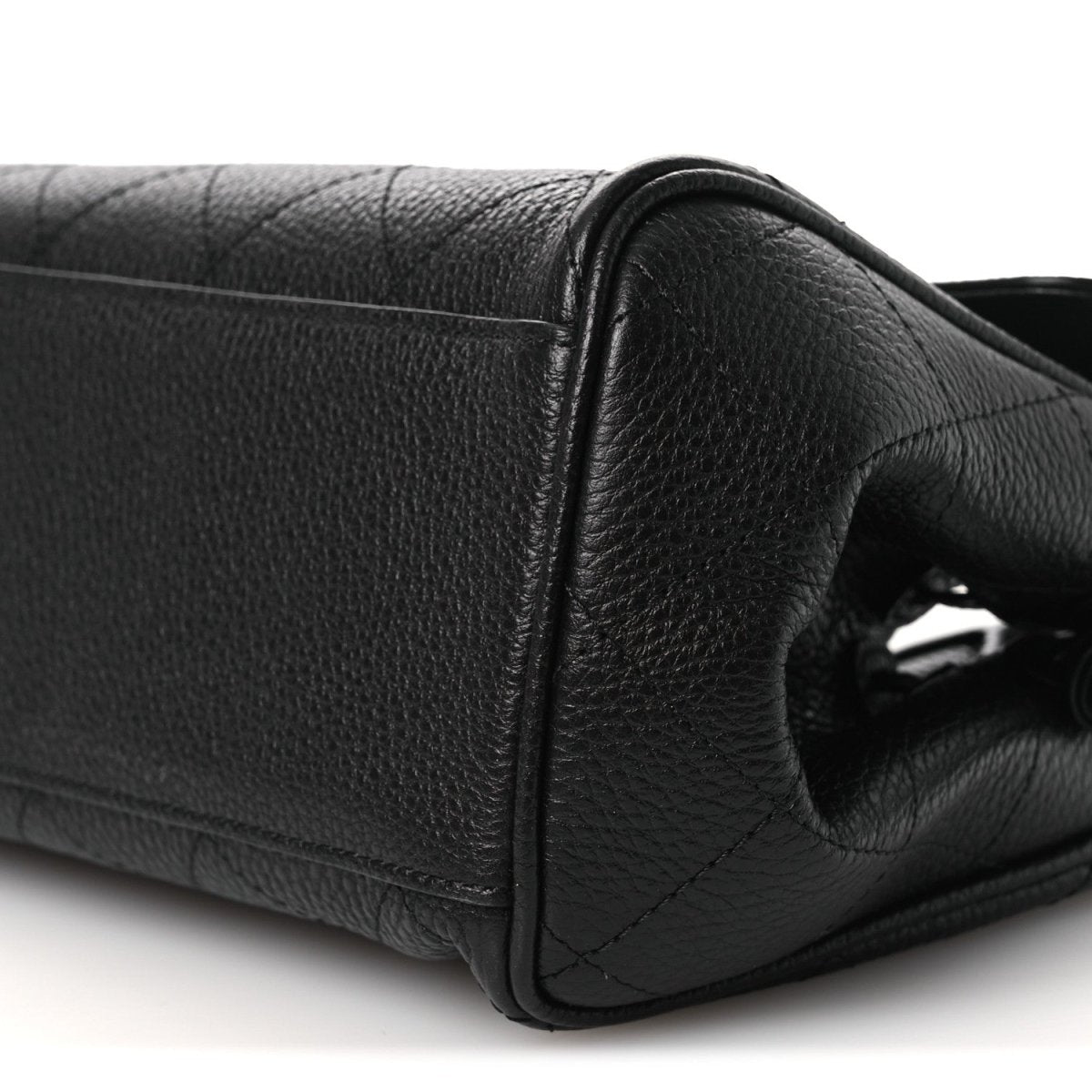 Chanel black leather small shopping bag bottom seam and side gusset