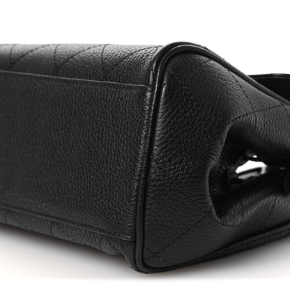 Chanel black leather small shopping bag bottom seam and side gusset
