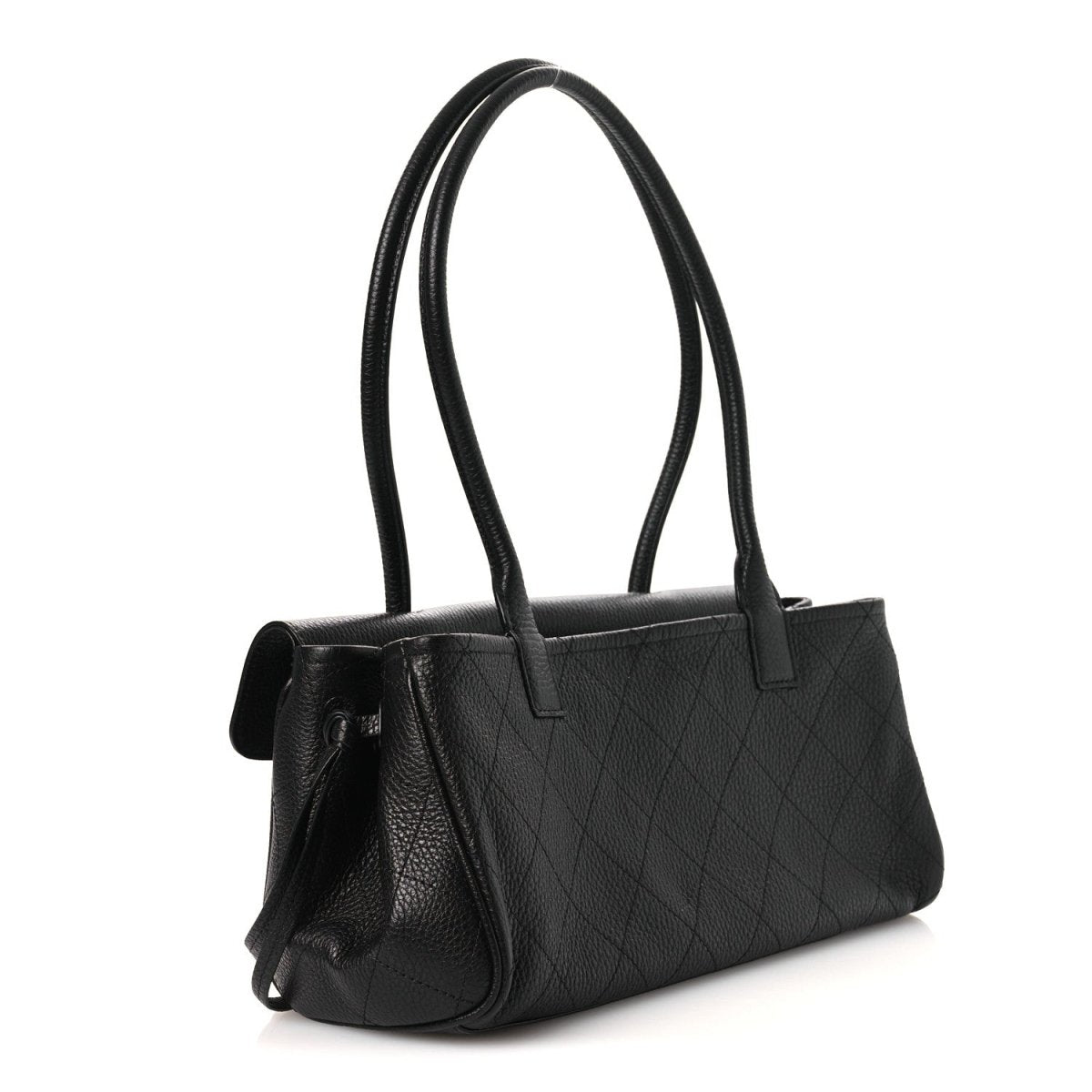 Chanel black small shopping bag with double handles and quilted leather texture