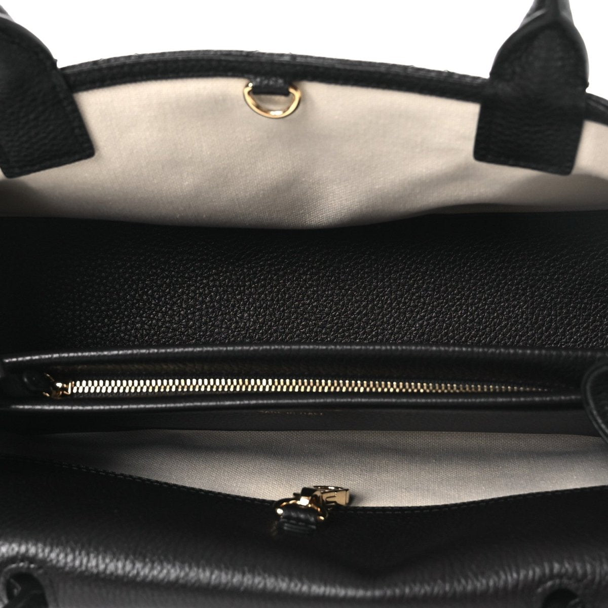 Chanel black small shopping bag interior with zip pocket and gold hardware