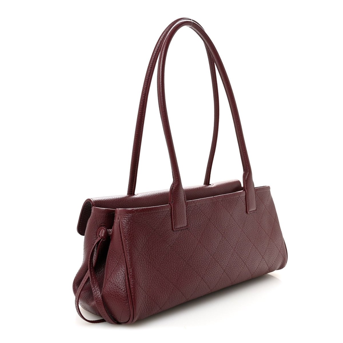 Burgundy grained leather small shopping bag with structured sides and top handles