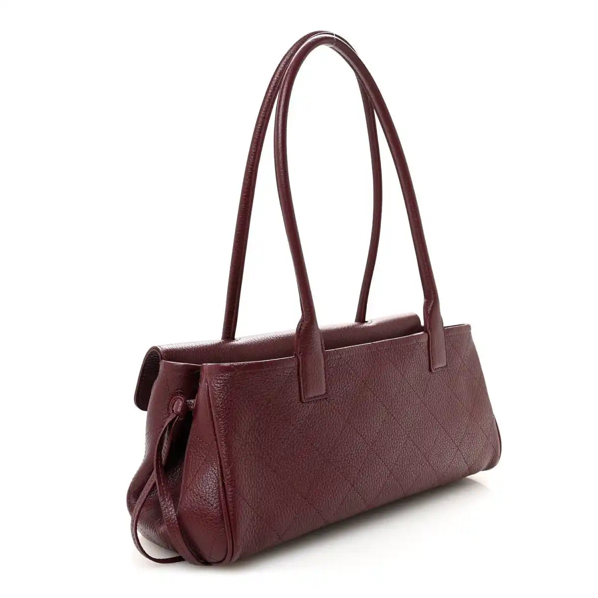 Burgundy grained leather small shopping bag with structured sides and top handles