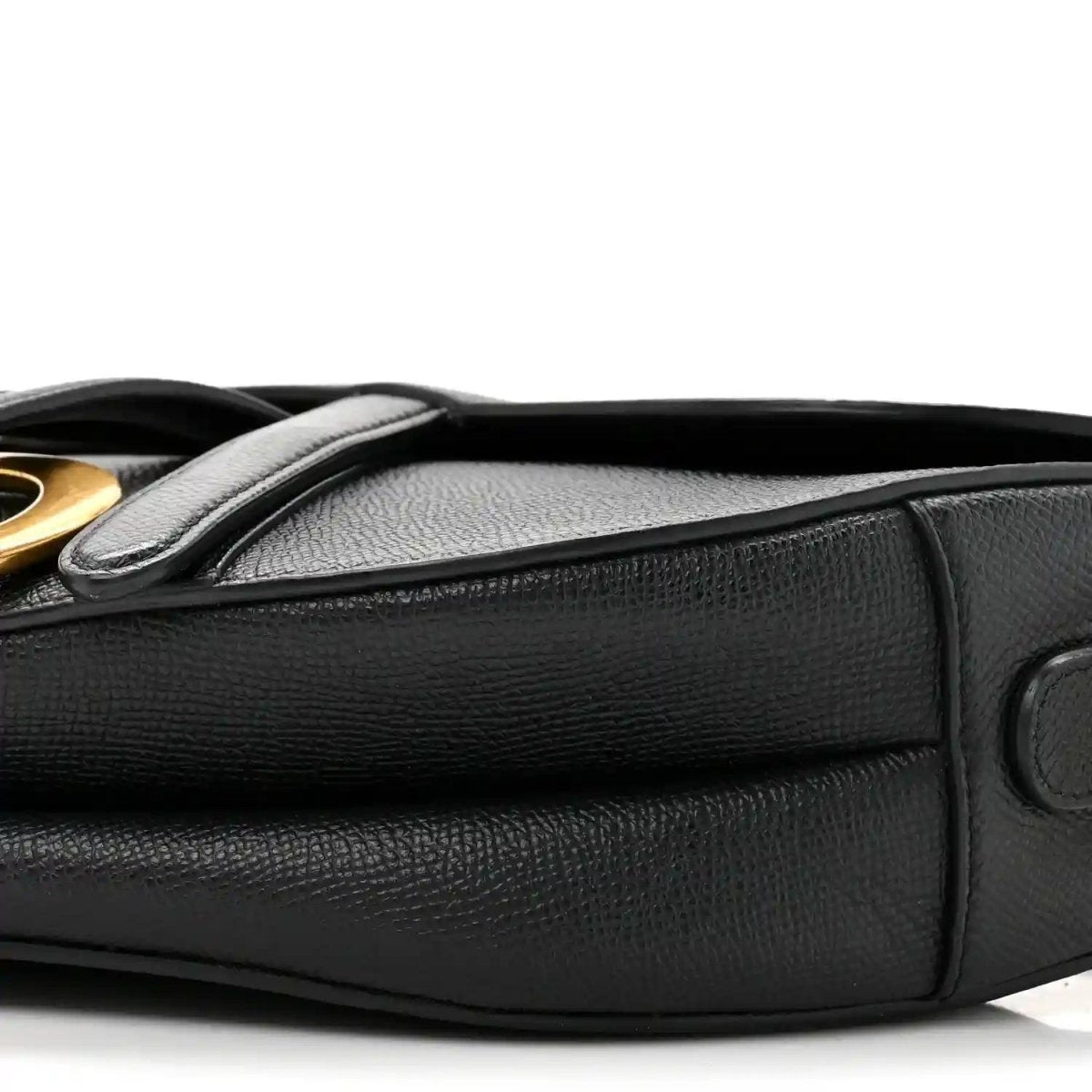 Christian Dior black leather saddle bag side panel with stitched trim and flap edge