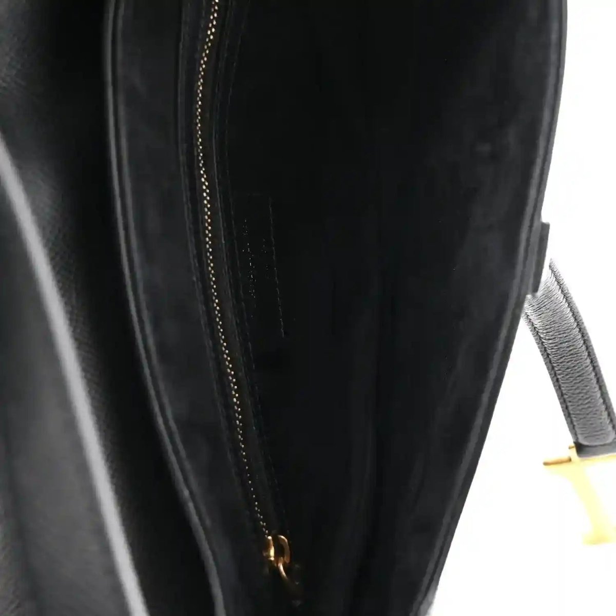 Christian Dior black grained calfskin saddle bag zipper pocket with gold-tone chain pull