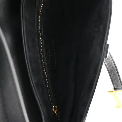 Christian Dior black grained calfskin saddle bag zipper pocket with gold-tone chain pull