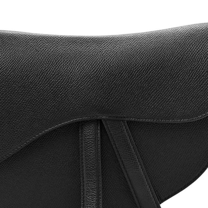 Christian Dior black grained calfskin saddle bag flap and saddle seam detail