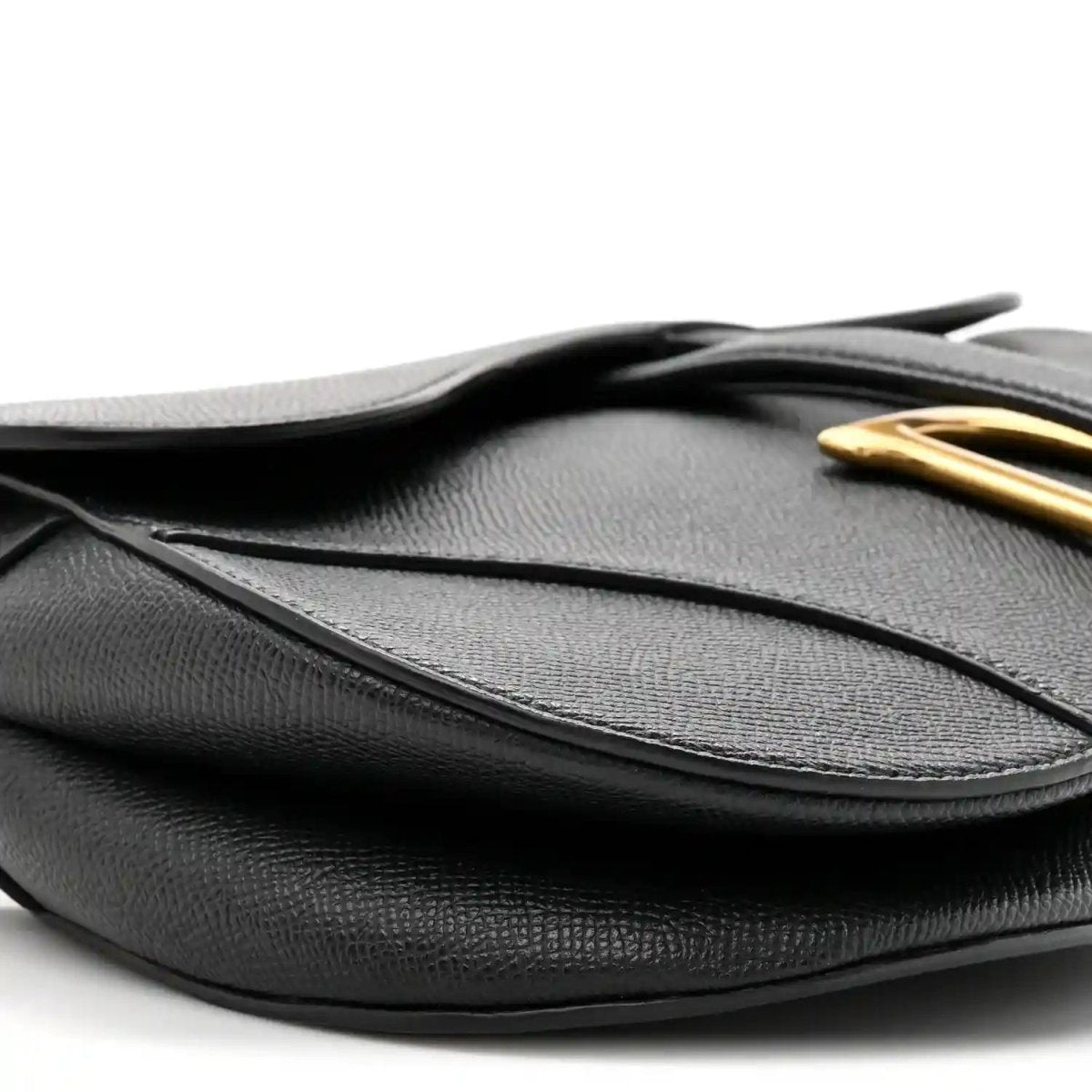 Christian Dior black grained calfskin saddle bag back view with strap and gold-tone buckle