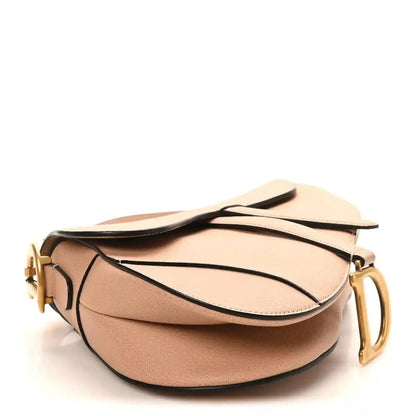 Christian Dior light pink grained calfskin saddle bag with gold-tone flap hardware