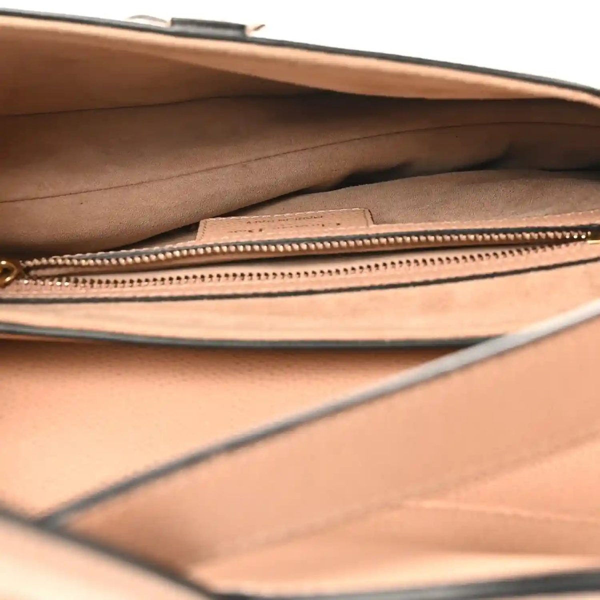 Christian Dior light pink grained calfskin bag interior with zippered compartment