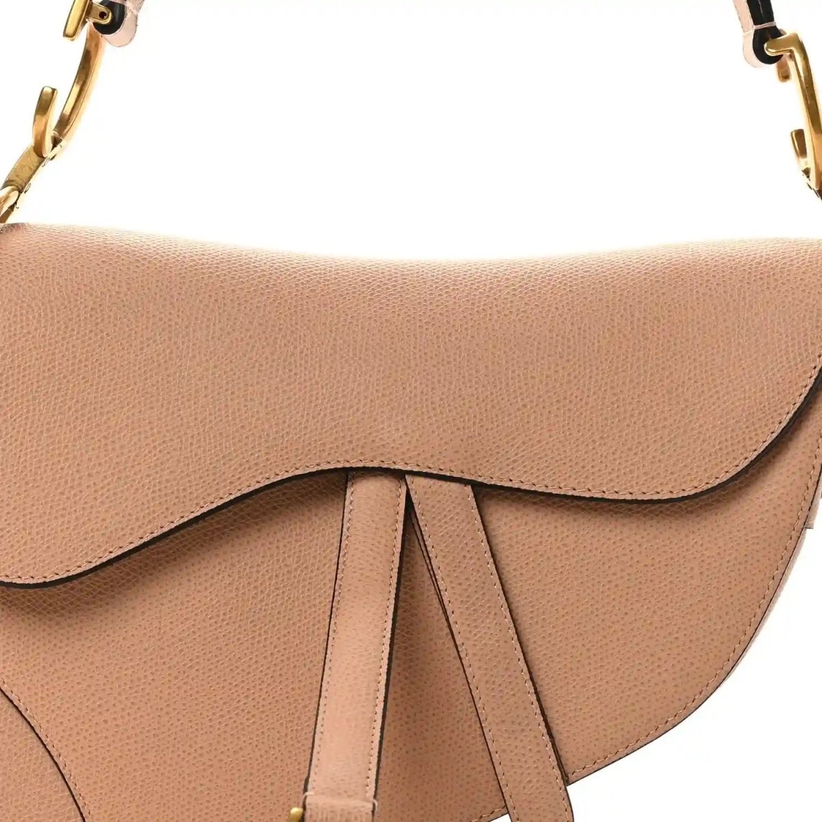 Light pink grained calfskin saddle bag front flap with tie-detail tassels