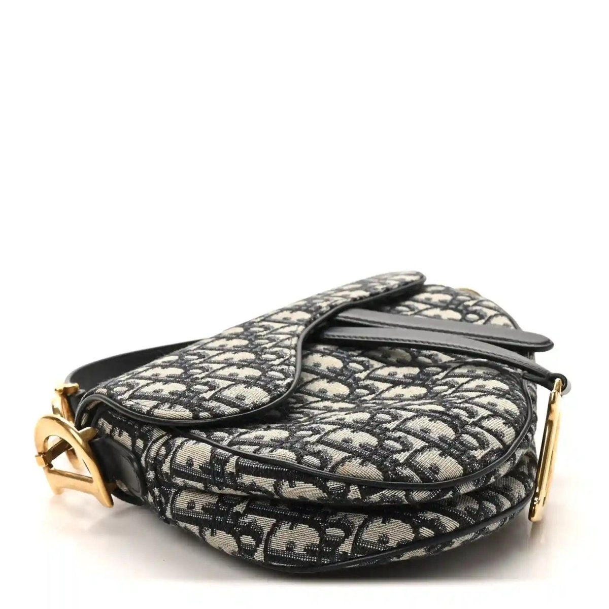 Saddle shoulder bag with Dior Oblique monogram canvas, black trim, gold hardware