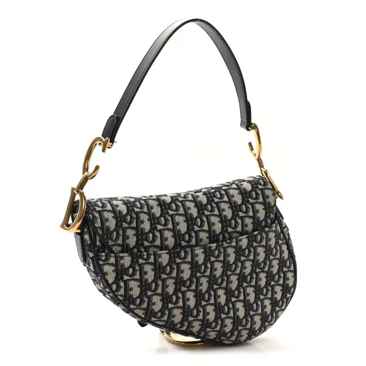 Saddle shoulder bag with Dior Oblique monogram canvas and black strap, gold hardware