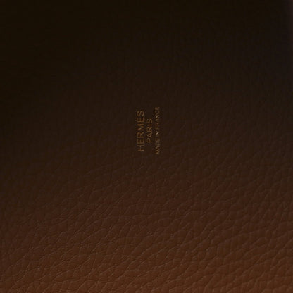 Hermes embossed calfskin leather detail on the tote interior
