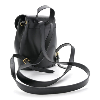 Celine Triomphe calfskin Bonnie backpack in black with adjustable shoulder straps.
