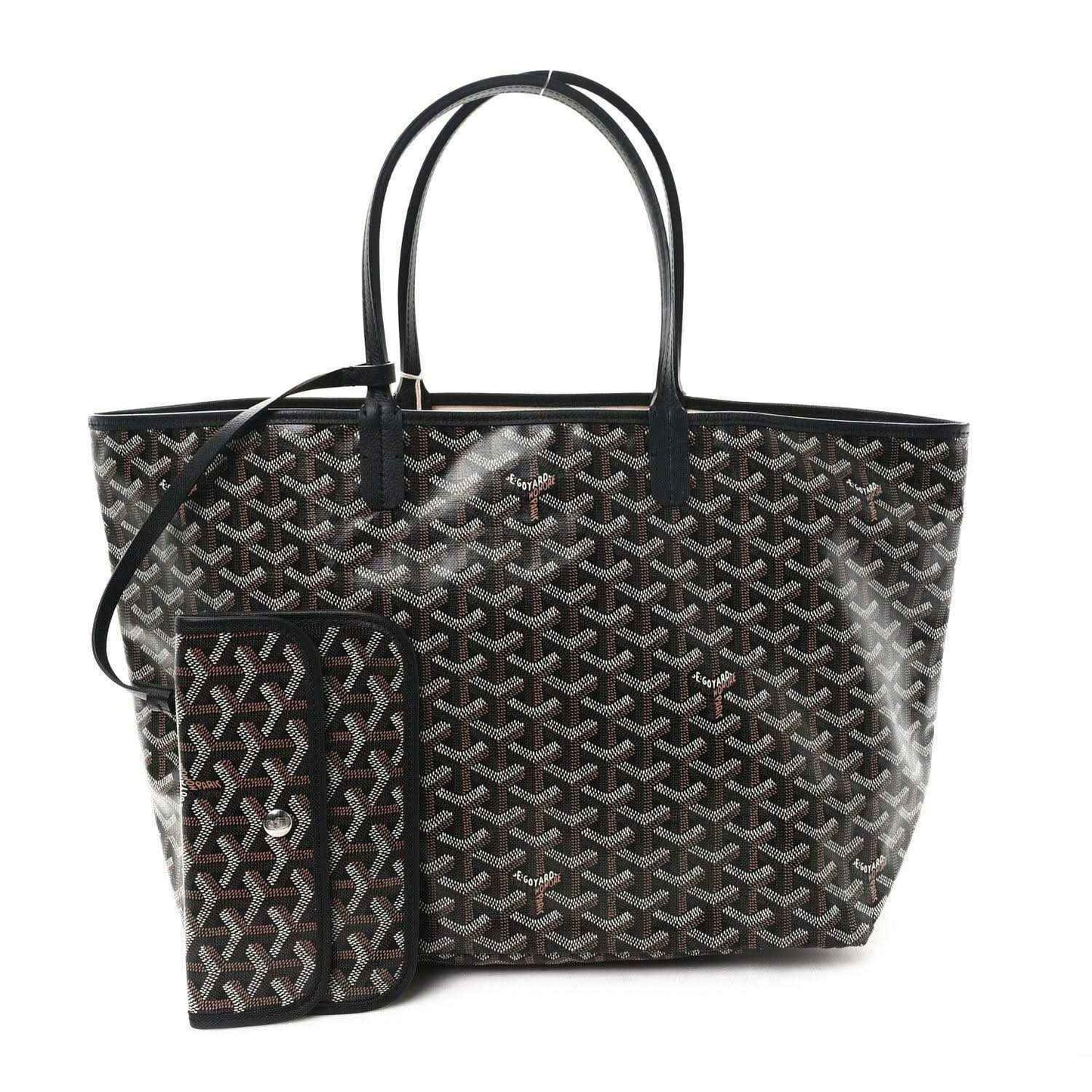 Goyardine Saint Louis PM tote with matching pouch attached, classic black monogram pattern