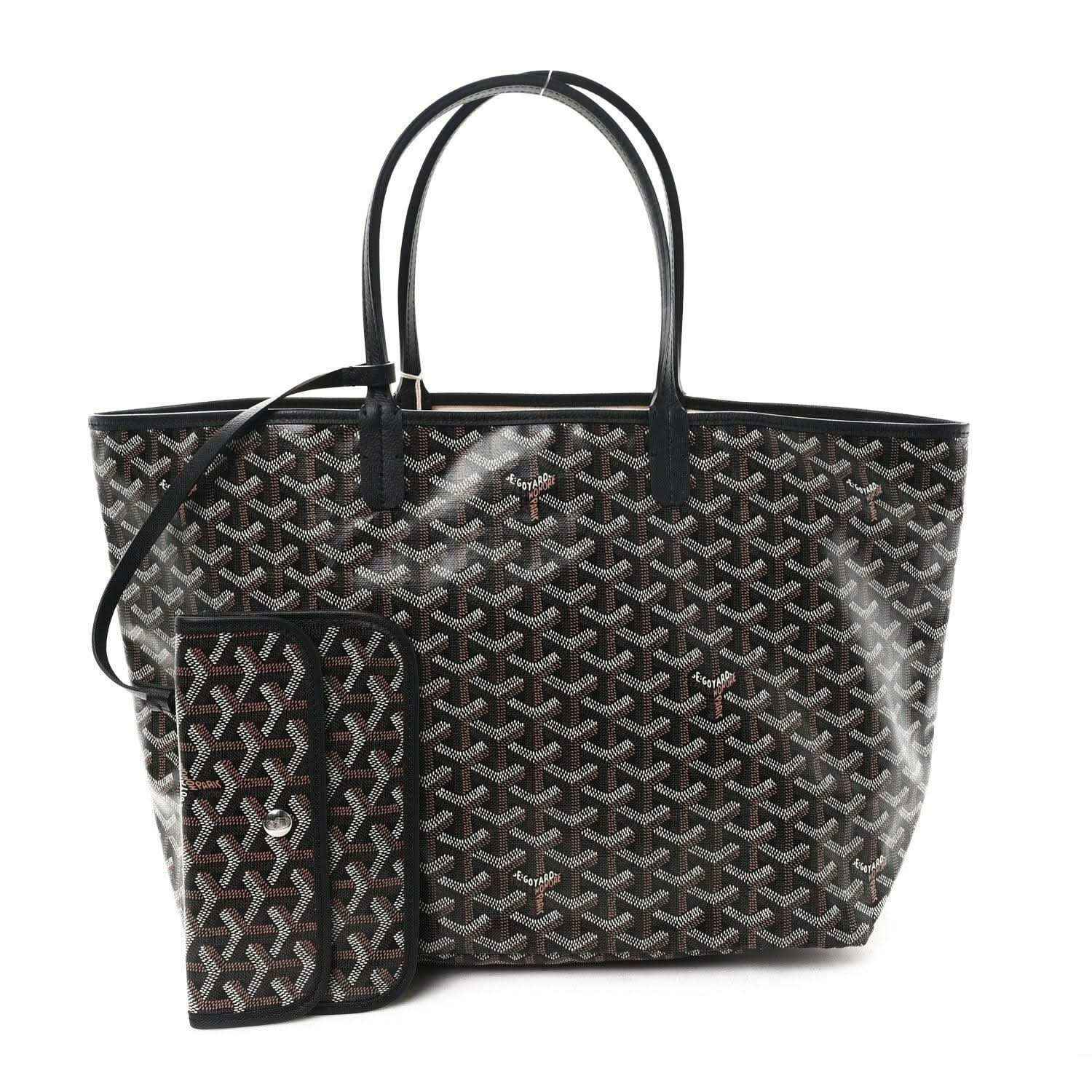 Goyardine Saint Louis PM tote with matching pouch attached, classic black monogram pattern
