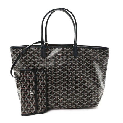 Goyardine Saint Louis PM tote with matching pouch attached, classic black monogram pattern