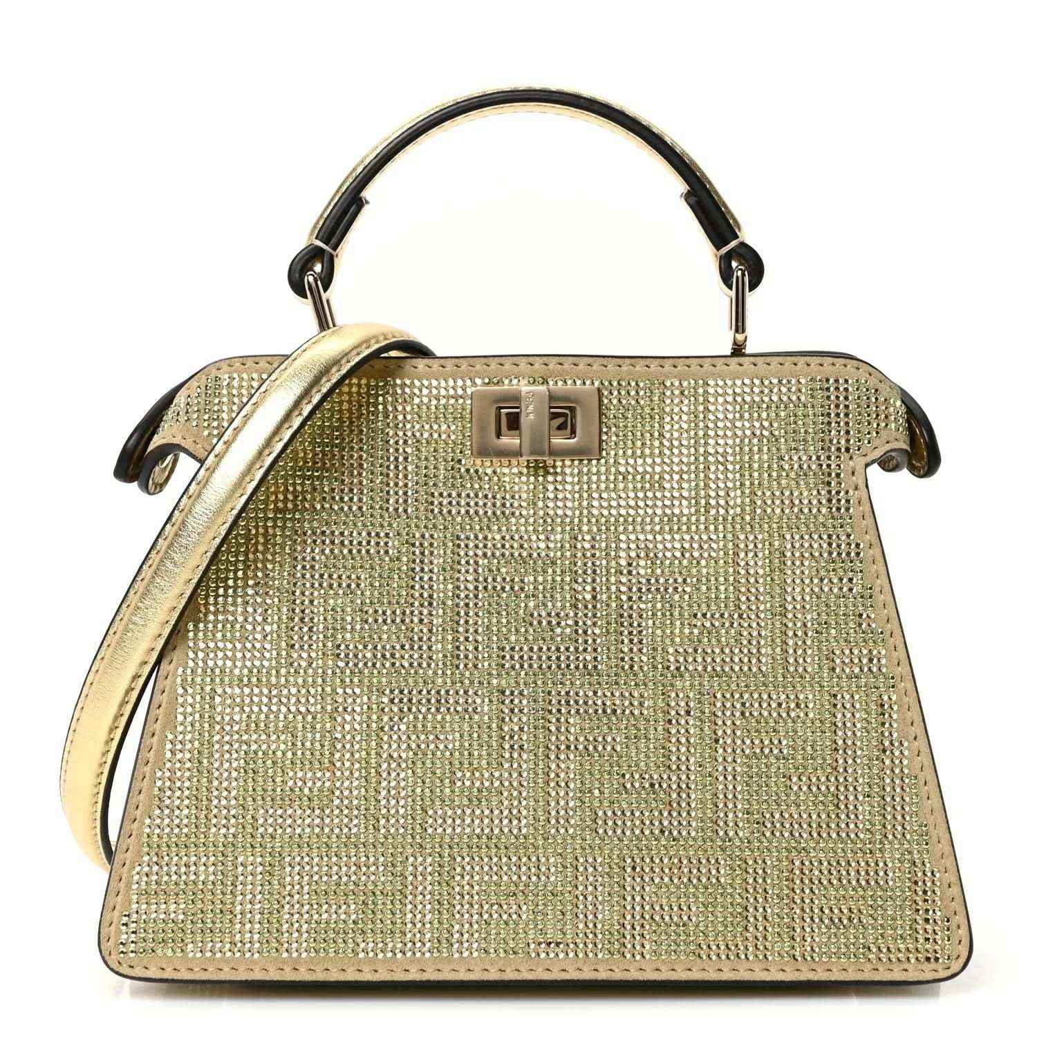 Petite Peekaboo satchel front view with top handle, olive crystal-style texture, and square clasp